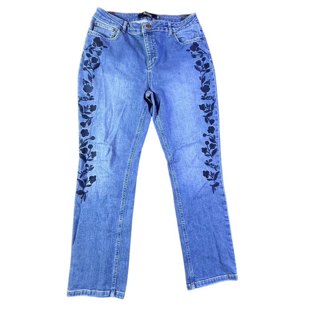 Boden Embellished Floral Straight Leg Jeans Blue Wash Women's US 12R UK 16R